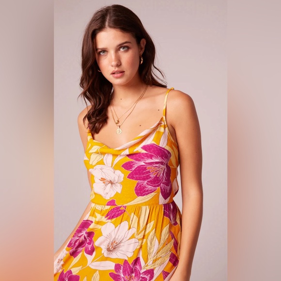 LOVESCAPE GOLD FLORAL COWL NECK MAXI DRES - Picture 2 of 4